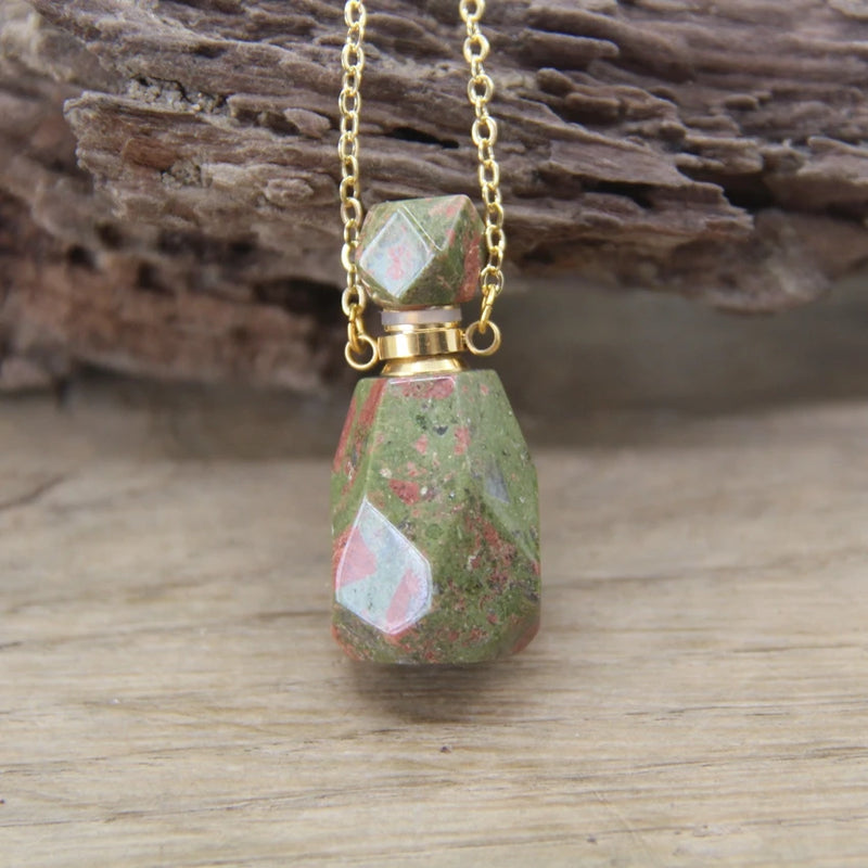Natural Stone Crystal Oil Vial Pendant Necklace Healing Perfume Bottle