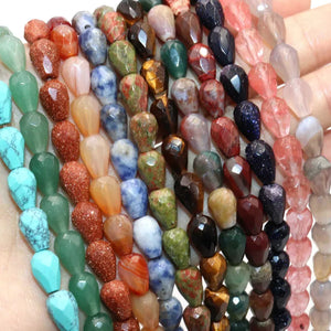 Faceted Natural Stone Water Drop Shape Beads Crystal Agates Loose Beads