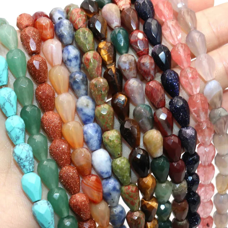 Faceted Natural Stone Water Drop Shape Beads Crystal Agates Loose Beads
