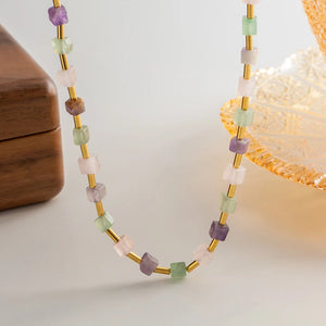 Rainbow Gemstone Beaded Necklace 14K Filled Collier Femme Women