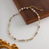 Rainbow Gemstone Beaded Necklace 14K Filled Collier Femme Women