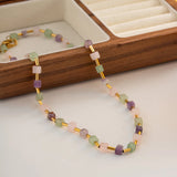 Rainbow Gemstone Beaded Necklace 14K Filled Collier Femme Women