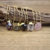 Faceted Nugget Crystal Pendants Necklace, Amethysts Quartz Citrines Charms