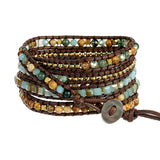 Faceted Oval Jaspers Wrap Bracelet Ethnic Hematite Crystal Beaded Jewelry