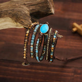 Faceted Oval Jaspers Wrap Bracelet Ethnic Hematite Crystal Beaded Jewelry