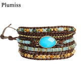 Faceted Oval Jaspers Wrap Bracelet Ethnic Hematite Crystal Beaded Jewelry