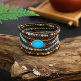 Faceted Oval Jaspers Wrap Bracelet Ethnic Hematite Crystal Beaded Jewelry