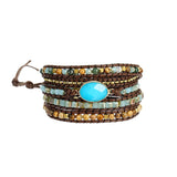 Faceted Oval Jaspers Wrap Bracelet Ethnic Hematite Crystal Beaded Jewelry