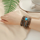 Faceted Oval Jaspers Wrap Bracelet Ethnic Hematite Crystal Beaded Jewelry