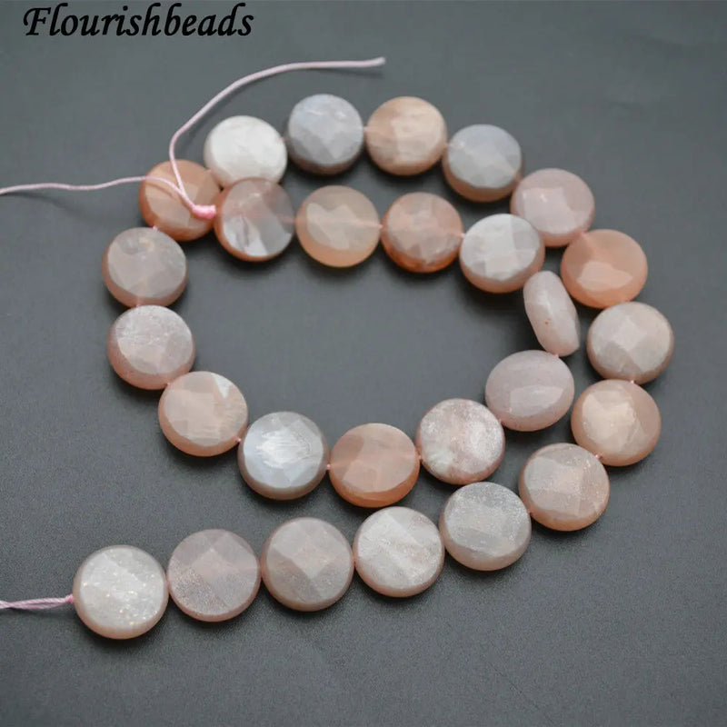 Peach Moonstone Sunstone Coin Beads 10mm 12mm 14mm