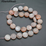 Peach Moonstone Sunstone Coin Beads 10mm 12mm 14mm