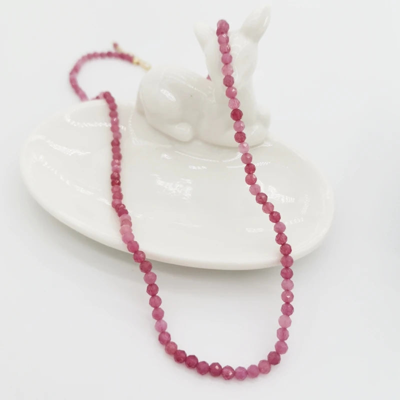 Faceted Pink Tourmaline Necklace 14K Filled Collier Femme Women BOHO