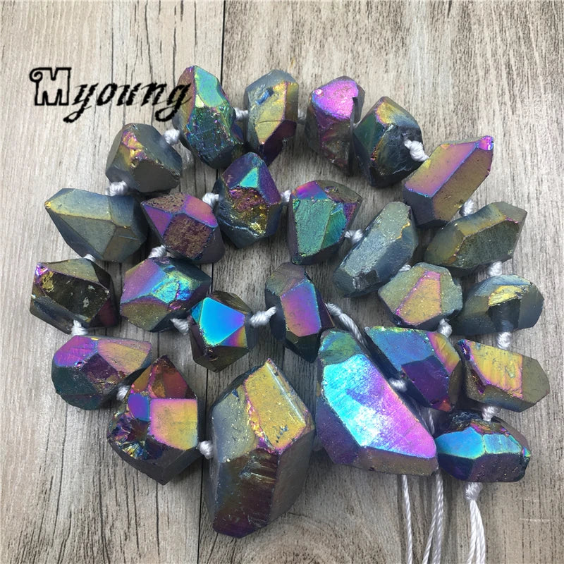Rainbow Titanium Quartz Druzy Nugget Beads for DIY Jewelry
