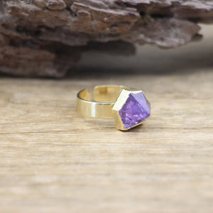 Raw Amethysts Circle Finger Ring Healing Crystal Quartz Druzy, QC4097