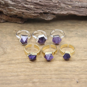 Raw Amethysts Circle Finger Ring Healing Crystal Quartz Druzy, QC4097