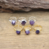 Raw Amethysts Circle Finger Ring Healing Crystal Quartz Druzy, QC4097