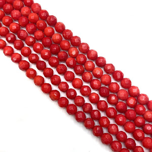 Faceted Red Coral Round Beads 3-8mm Natural Bulk Jewelry Necklace Bracelet DIY