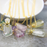 Faceted Quartz Crystal Perfume Bottle Pendant Necklace