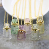 Faceted Quartz Crystal Perfume Bottle Pendant Necklace