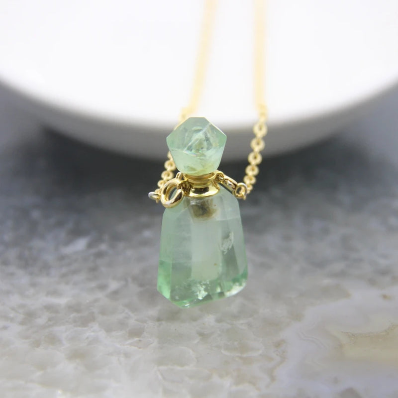Faceted Quartz Crystal Perfume Bottle Pendant Necklace