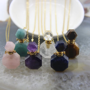 Faceted Rose Quartzs/Amethysts Perfume Bottle Pendant Necklace