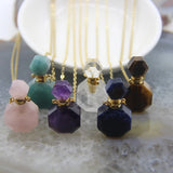 Faceted Rose Quartzs/Amethysts Perfume Bottle Pendant Necklace