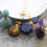 Faceted Rose Quartzs/Amethysts Perfume Bottle Pendant Necklace