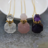 Faceted Rose Quartzs/Amethysts Perfume Bottle Pendant Necklace