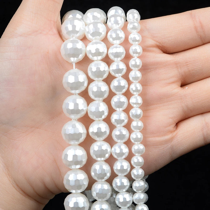 Faceted Shell Pearls Beads Natural Shell Round Loose Spacer Beads 15''