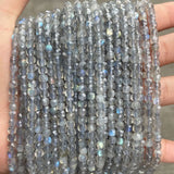 4mm Labradorite Rondelle Beads, Grey Stone Faceted Square Shape Loose Gemstone