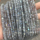 4mm Labradorite Rondelle Beads, Grey Stone Faceted Square Shape Loose Gemstone