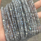 4mm Labradorite Rondelle Beads, Grey Stone Faceted Square Shape Loose Gemstone