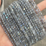 4mm Labradorite Rondelle Beads, Grey Stone Faceted Square Shape Loose Gemstone