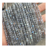 4mm Labradorite Rondelle Beads, Grey Stone Faceted Square Shape Loose Gemstone