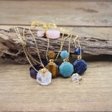 Gemstone Perfume Bottle Pendant Necklace Crystal Essential Oil Charm Jewelry