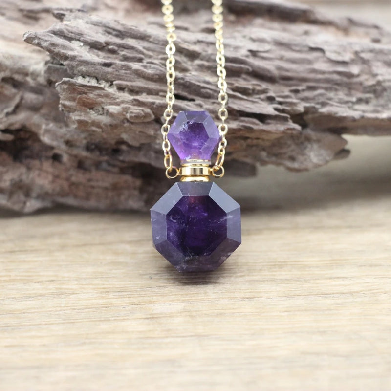 Gemstone Perfume Bottle Pendant Necklace Crystal Essential Oil Charm Jewelry