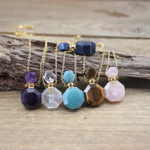Gemstone Perfume Bottle Pendant Necklace Crystal Essential Oil Charm Jewelry