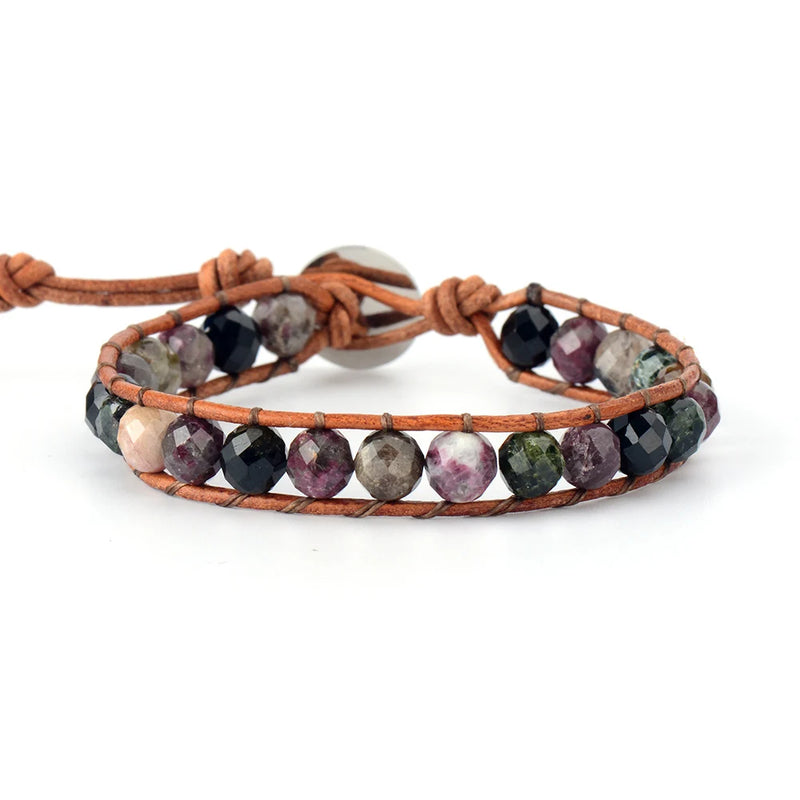 Faceted Tourmaline Leather Wrap Bracelet Jewelry