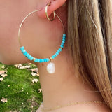 Faceted Turquoise Necklace Gemstones Natural Pearl Beaded 14K Filled
