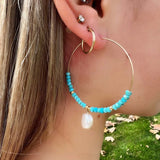 Faceted Turquoise Necklace Gemstones Natural Pearl Beaded 14K Filled