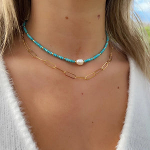 Faceted Turquoise Necklace Gemstones Natural Pearl Beaded 14K Filled