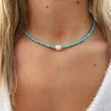 Faceted Turquoise Necklace Gemstones Natural Pearl Beaded 14K Filled