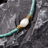Faceted Turquoise Necklace Nature Pearl Natural Stones Beaded 14K Filled