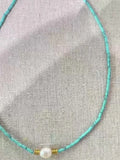 Faceted Turquoise Necklace Nature Pearl Beaded 14K Filled Collier Femme Women
