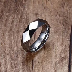 Faceted Wedding Band For Men, Tungsten Carbide Ring