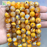 Yellow Frost Cracked Fire Agate Round Loose Beads 12mm