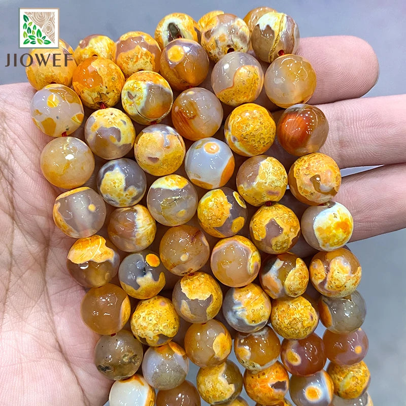 Yellow Frost Cracked Fire Agate Round Loose Beads 12mm