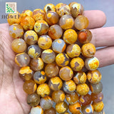 Yellow Frost Cracked Fire Agate Round Loose Beads 12mm