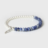Labradorite Silvery Mini Beads Bracelet with Wings Charm