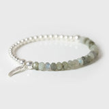 Labradorite Silvery Mini Beads Bracelet with Wings Charm